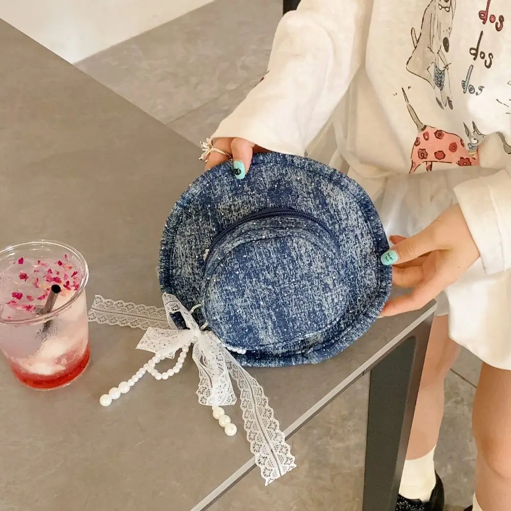 

Casual Vintage Denim Hat Crossbody Bag Large Capacity Solid Color Denim Canvas Bag Casual Bow Jeans Shoulder Bag Girl