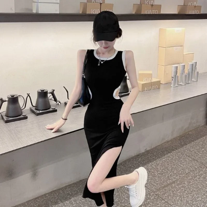 Sukienki Damskie Solidne Wydrążone Specjalne Urocze Wiosenne Damskie Seksowne Koreańskie Styl Proste Uniwersalne Wakacje Kreatywność Młode Nowość