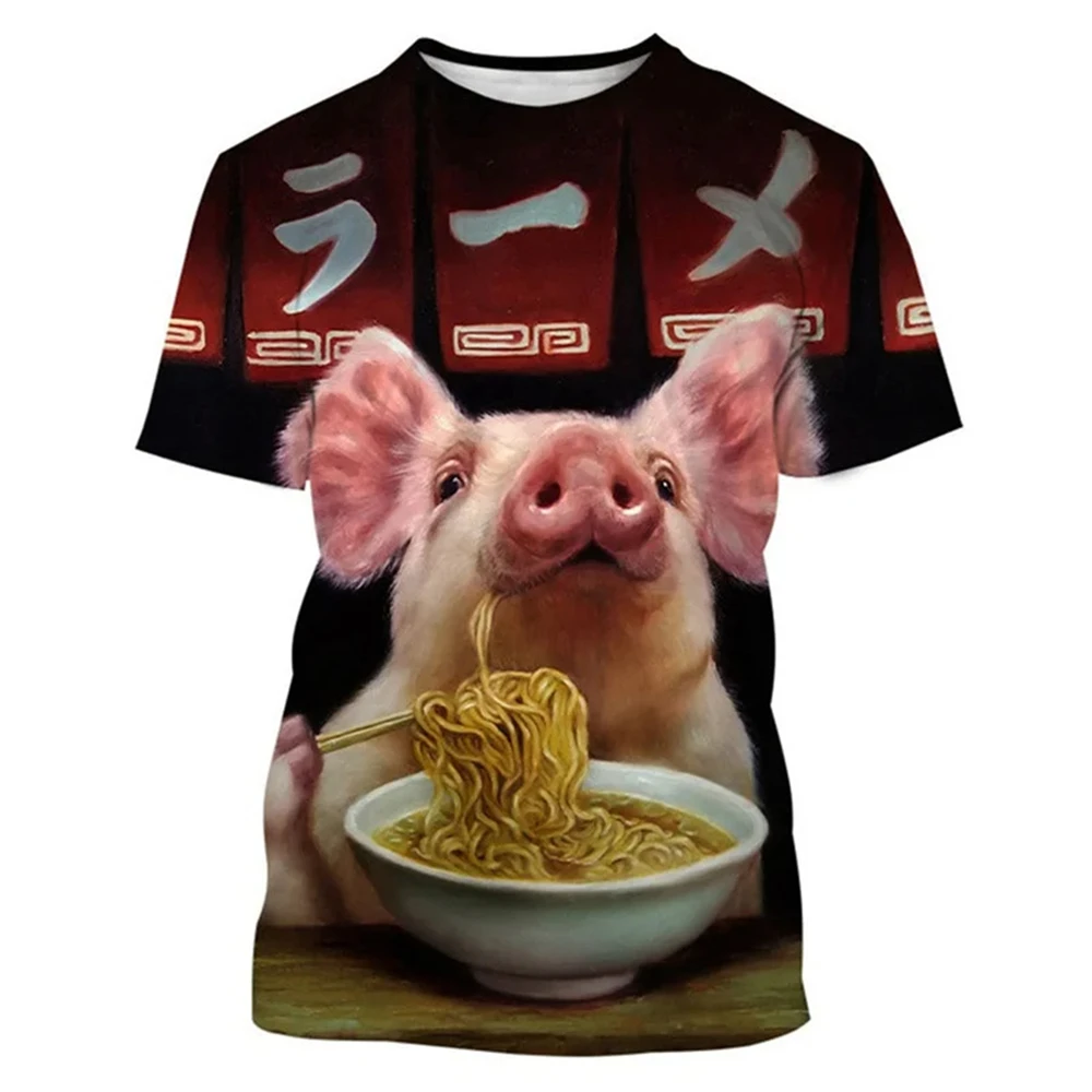 Guitar-Playing Pig 3D Printed Men's T Shirts Funny Summer Animals O-Neck Short Sleeve Casual Comforts Tees Shirt Kid Tops Women