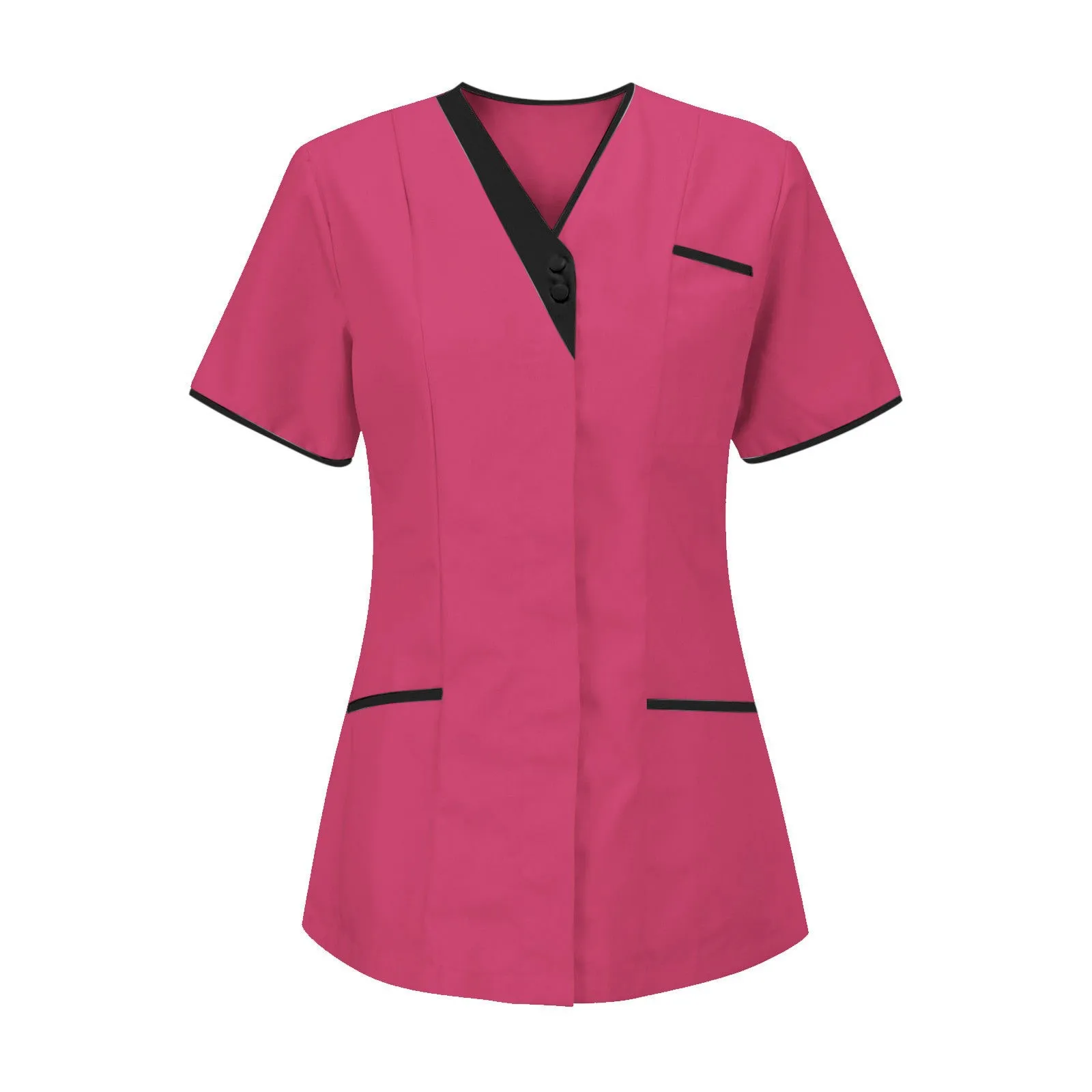 Women's Fashion Solid Colour V-Neck Short Sleeve Overalls With Pockets Basic Summer Lightweight Comfoy Tops