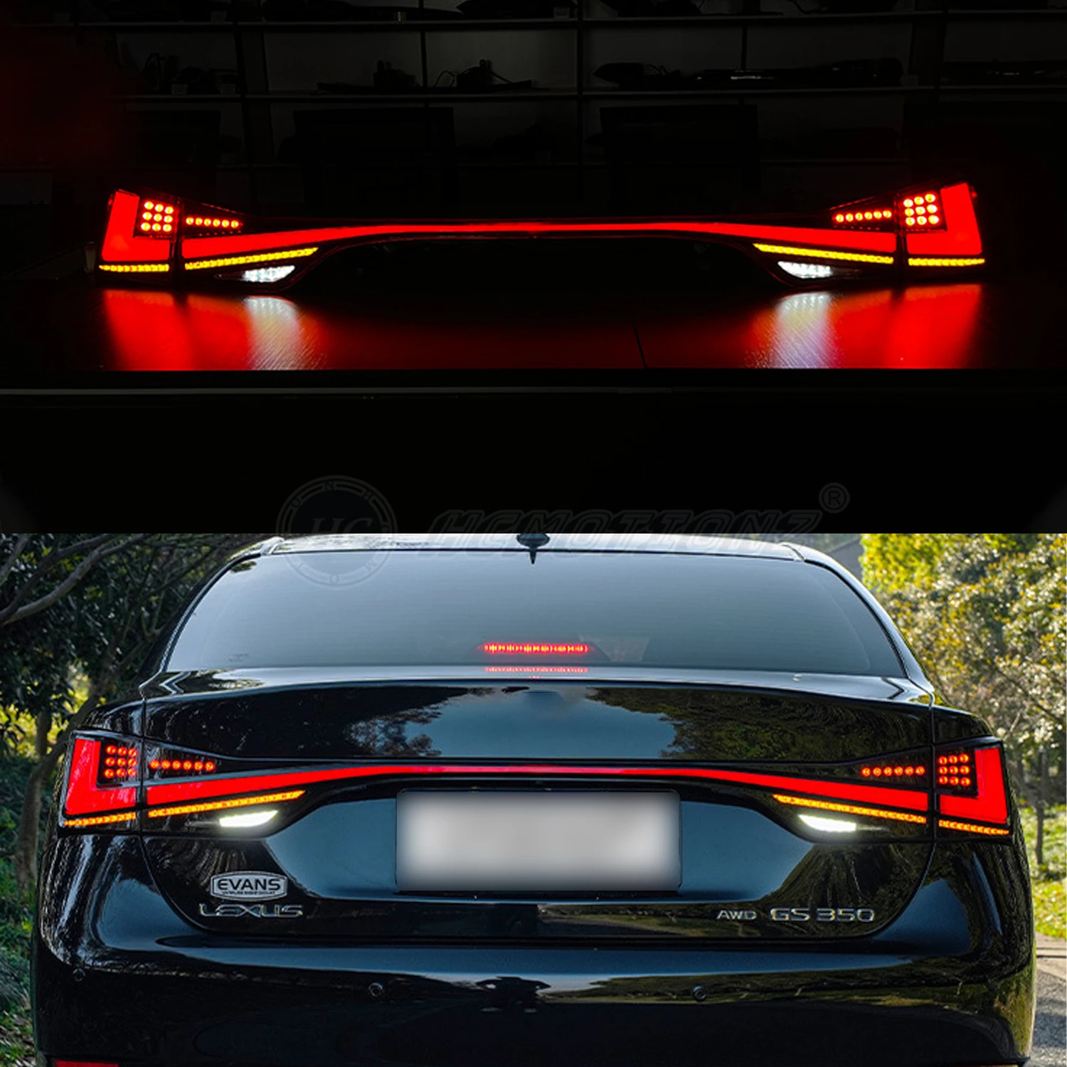 HCMOTIONZ LED Car Rear Lamps Assembly with middle lamp 2012-2020 GS250 GS300h gs350 F450h DRL Tail Lights for For Lexus GS