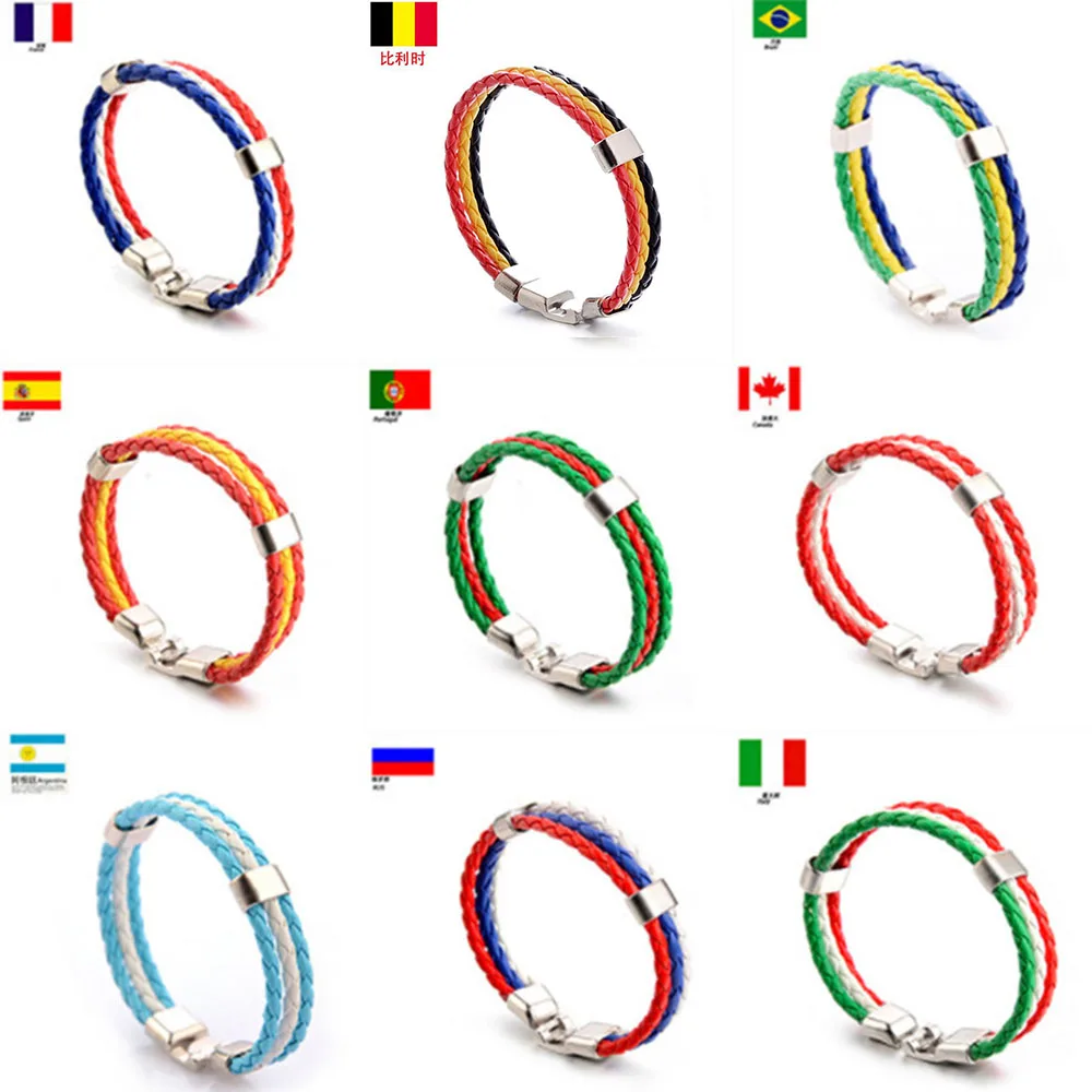 Russia bracciale bandiera in pelle PU brasile spagna francia italia Argentina bracciale bandiera nazionale per uomo donna amanti gioielli in metallo