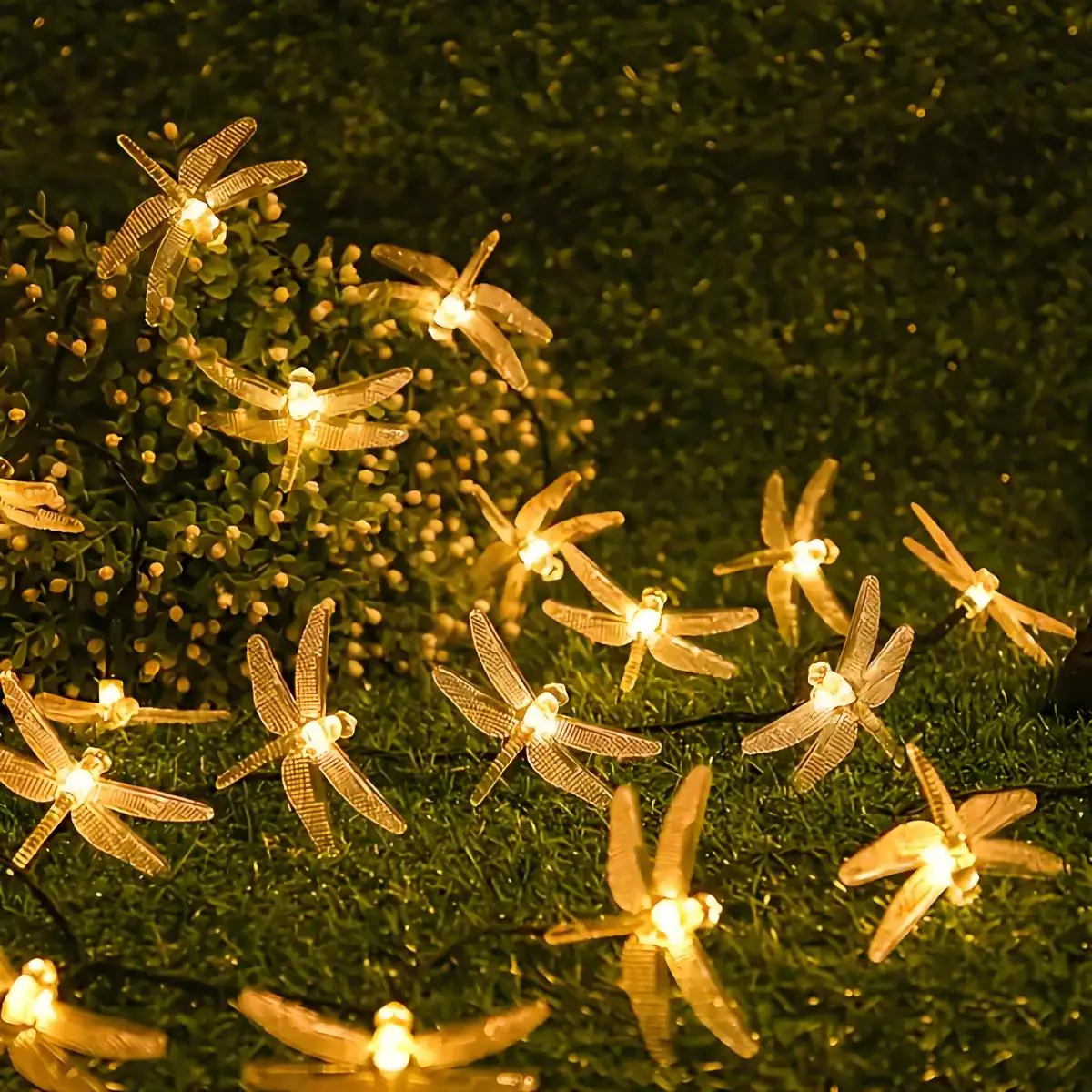 Led 태양열 잠자리 스트링 조명, 8가지 모드, 정원, 발코니, 나무 및 통로용 야외 장식 - 휴일 장식, 멀티 컬러, 버튼 제어 5M/16.4Ft 20Led 조명