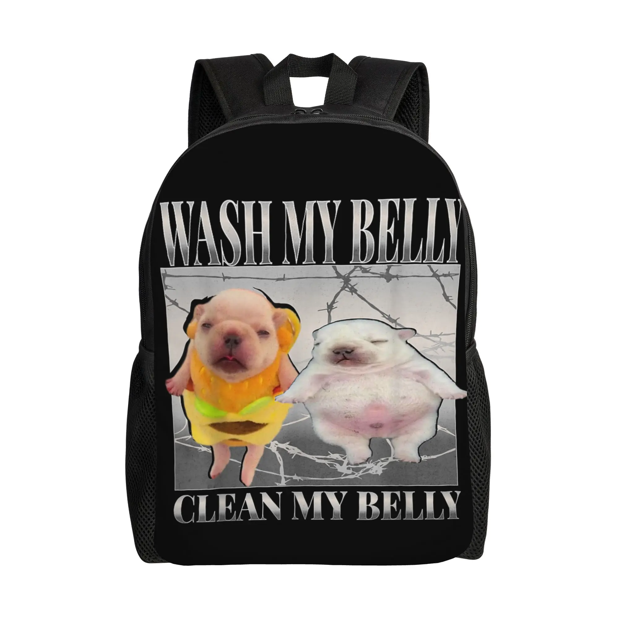 Funny pibble Meme wash My Belly Clean My Belly Meme Backpack Girl Polyester Sport Backpacks Style High School Bags Rucksack