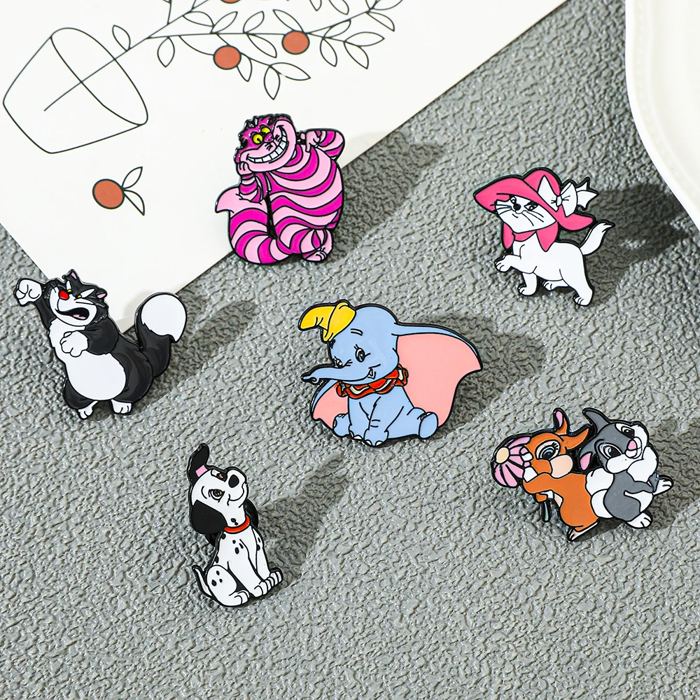 6 Pcs Anime Cartoon Brooch Creative Elephant Cat Rabbit Enamel Pin Metal Badge Jewelry Clothing Backpack Accessories Gift