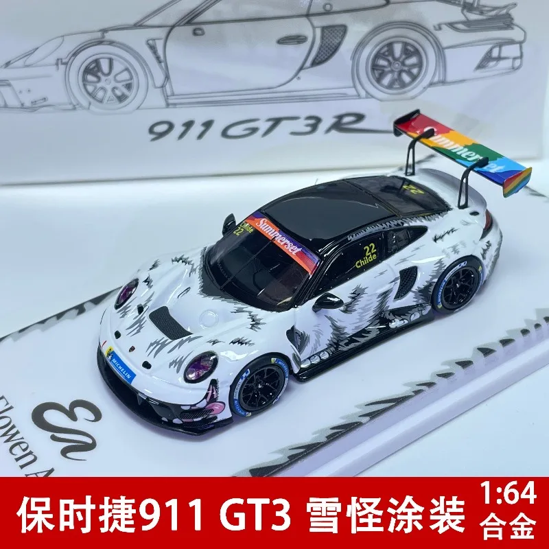 In Stock 1:64 911 GT3R snow monster painted alloy car model die-cast static car model creative display item holiday gift