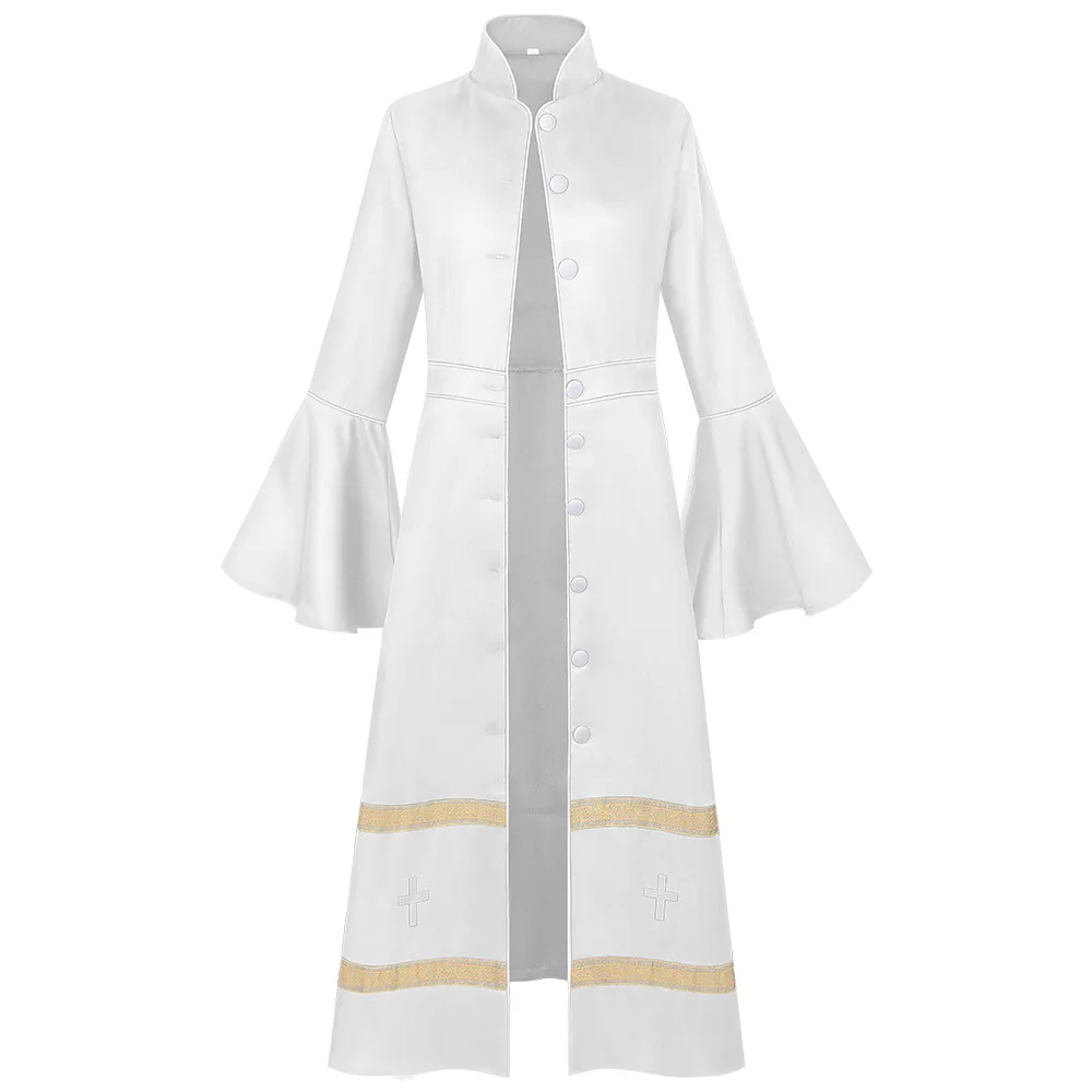 Trajes litúrgicos de clérigo para mujer 2026, disfraz de ministro para Halloween, túnicas de pastor de iglesia, trajes de coro, batas con botones, sotanas.