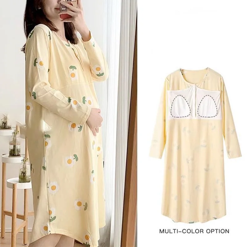 Maternity Pajama Dress Fashion Lace Patchwork Breastfeeding Pajamas Mother Nursing Dress Pregnant Pajamas Nursing Clothing