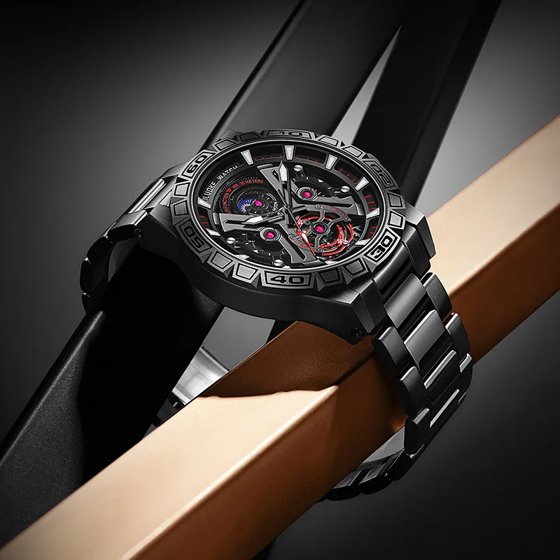ساعة رجالية ثلاثية الأبعاد مجوفة مقاومة للماء مضيئة متعددة الوظائف كوارتز