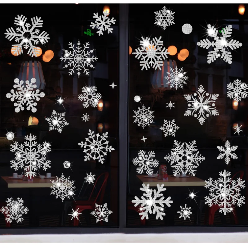 Christmas Wall Stickers Window Stickers Glitter Effect Snowflake Window Sticker Glass Electrostatic New Year Wallpaper