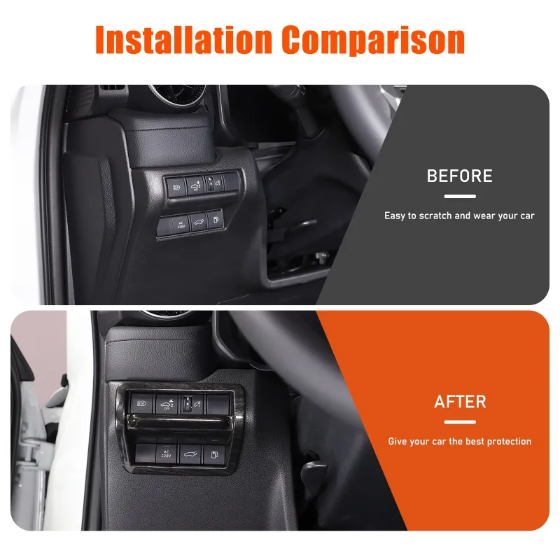 ABS Balck Car HeadLight Switch Button Frame Cover Sticker Trim For Toyota Land Cruiser Prado 250 LC250 2024 Interior Accessories