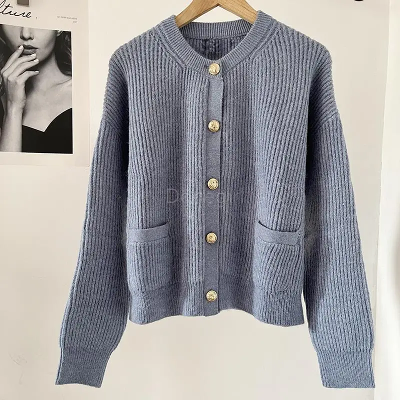 Donegirl Autumn Winter New 2024 Women Single-breasted Knitted Sweater Commute Cardigan Solid Simple Short Coat Female Tops Chic