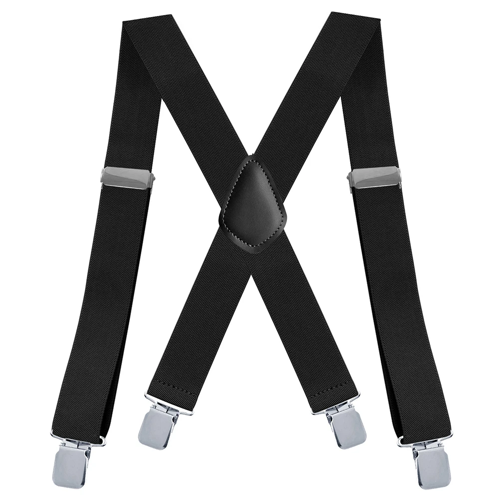 Suspenders for Men Work Heavy Duty Big and Tall 3.5cm Wide X Back with 4 Strong Clips Adjustable Elastic Trouser Braces Straps