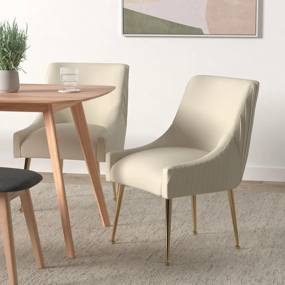 Kursi Makan, Kursi Aksen Set Isi 2, Kursi Ruang Makan Dapur Berlapis Modern dengan Kaki Emas, Ruang Tamu Beludru Berumbai Kain