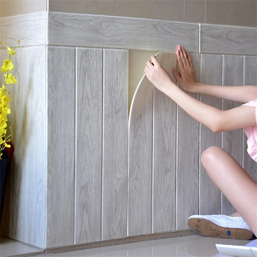 10pcs 35X35cm 3D Wall Stickers DIY Wood Grain Foam Self-Adhesive Waterproof Moisture-Proof Ceiling Bedroom Wallpaper Home Decor