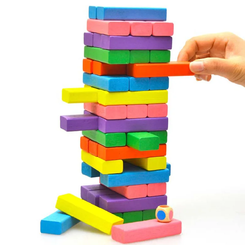 Colorful Block Balance Game Puzzle Toy Wooden Dominoes for Family Gatherings Children's and Adult Toys Stacked Tower Board Game