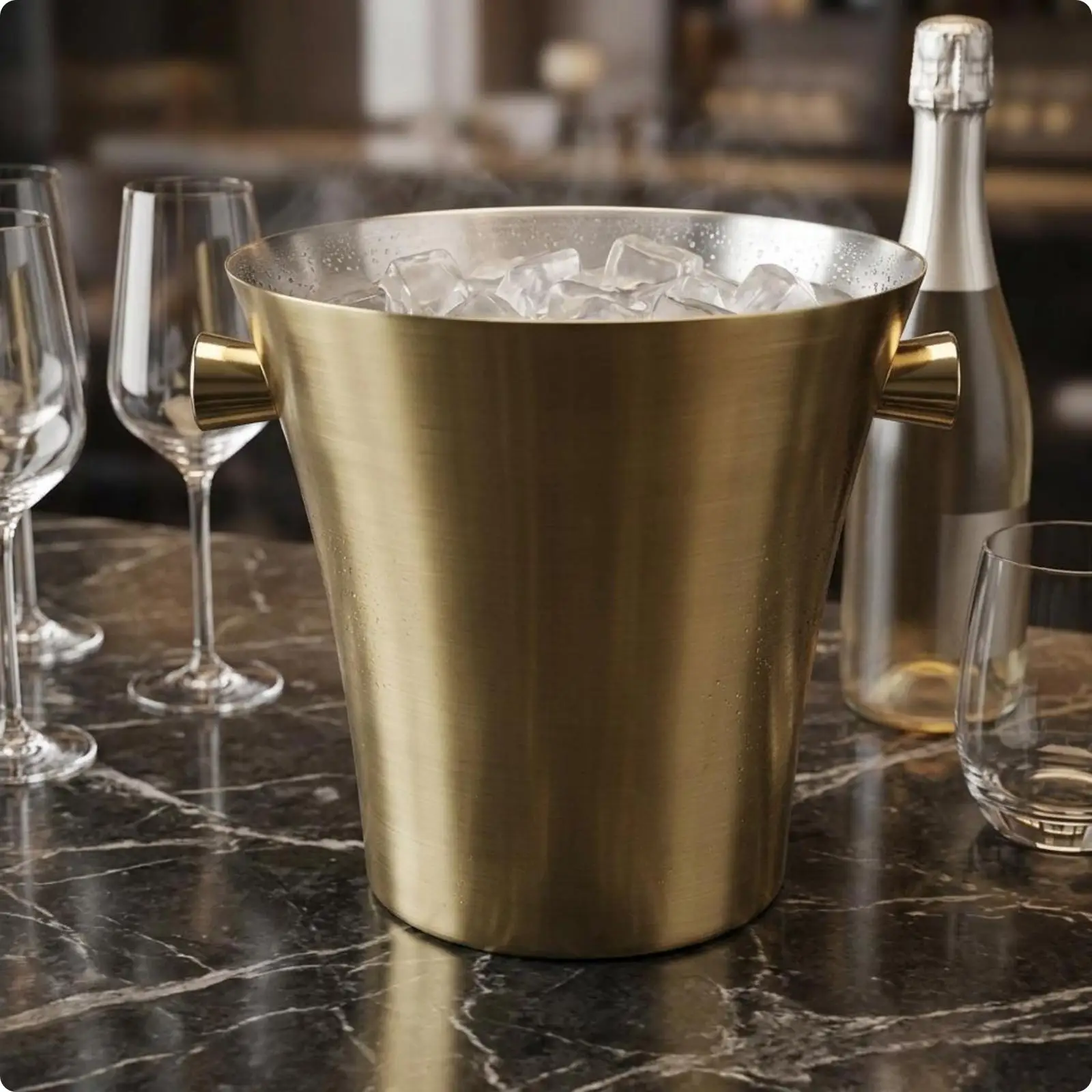 Stainless Steel Ice Container Gilded Finish Metal Ice Container Brushed Silver
