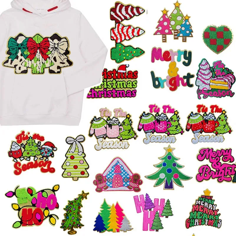 1 قطعة كبيرة مرح مشرق الكي التصحيح عيد الميلاد المطرزة النسيج التصحيح هوديي سترة شجرة عيد الميلاد سانتا كلوز التصحيح الديكور