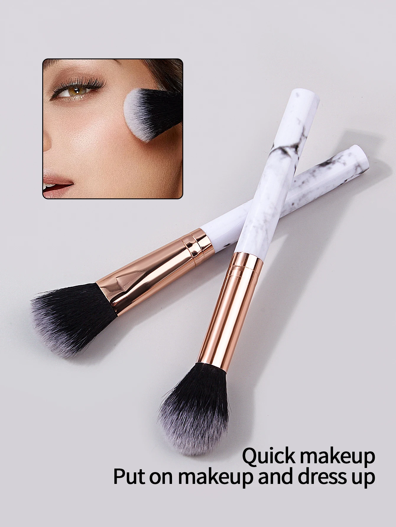 2PCS 부드러운 대리석 질감의 파우더 브러쉬, 블러쉬 브러쉬, 컨투어링 브러쉬, 다기능 페이셜 메이크업 브러쉬 도구