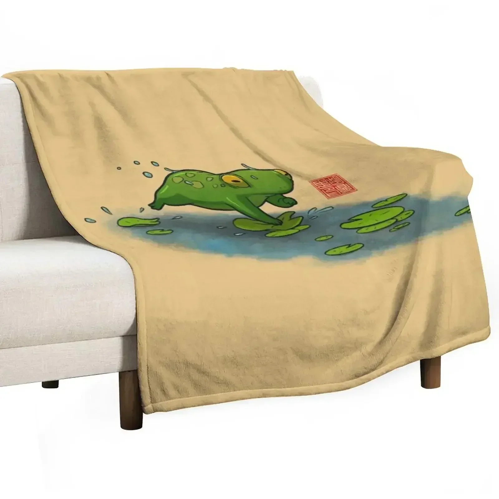 

frog cat lilypads Throw Blanket For Decorative Sofa Hairy Bed Decorative Throw Blankets