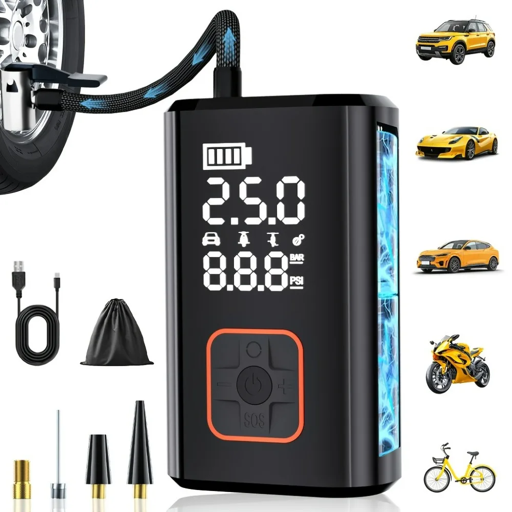 Portable Air Compressor Cordless Car Tyre Inflator Electric Air Pump Car Air Pump for Motorcycles Car Bicycle Ball