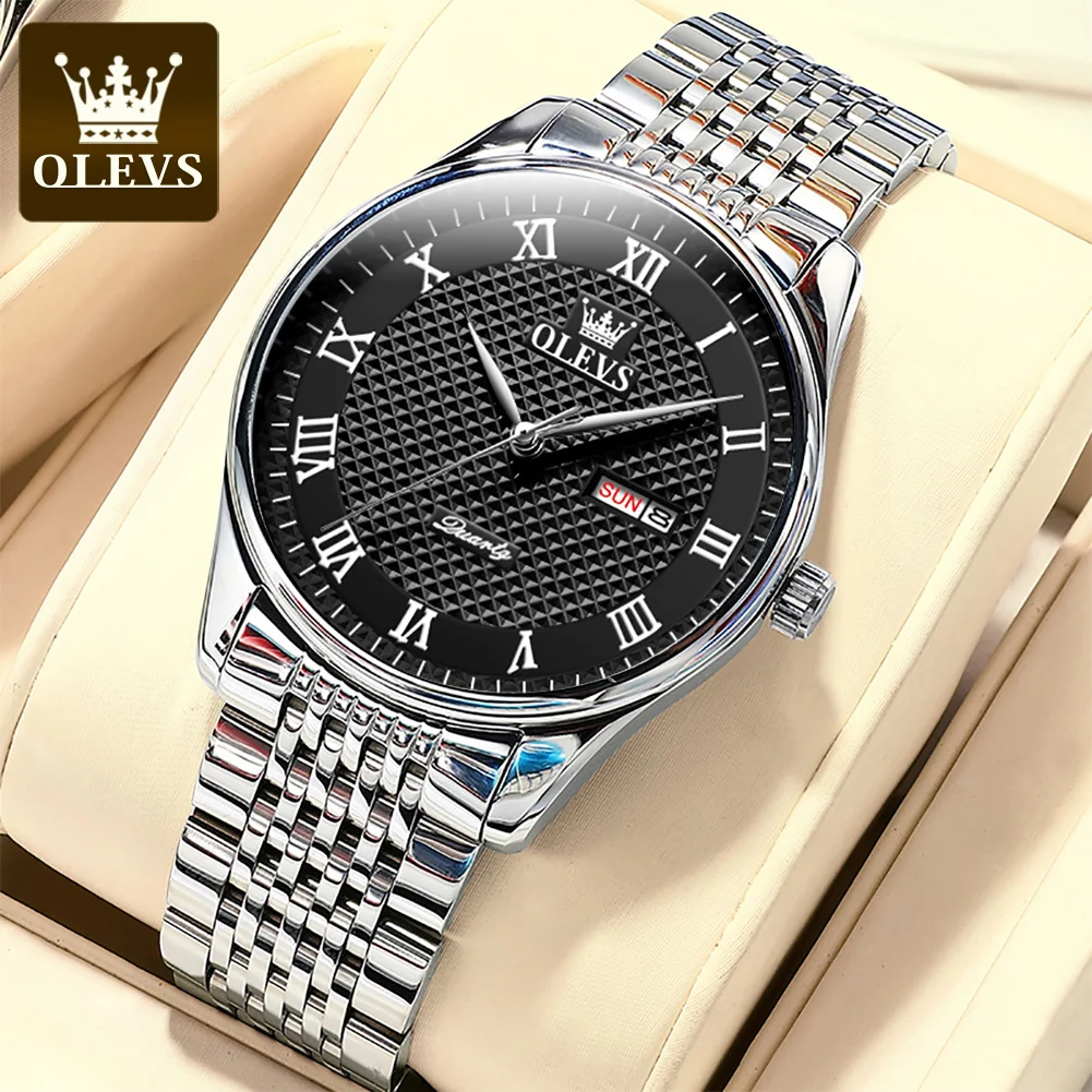 

OLEVS New Mens Watches Top Brand Luxury Stainless Steel Waterproof Week Calendar Fashion Quartz Watch for Men Relogio Masculino