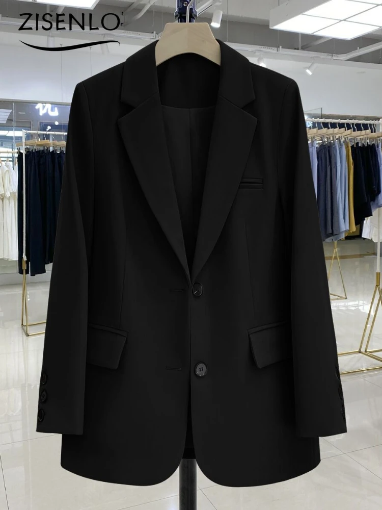 Veste à simple boutonnage à manches longues pour femmes, blazer monochrome, petit document imbibé, mode décontractée, dames de bureau, printemps