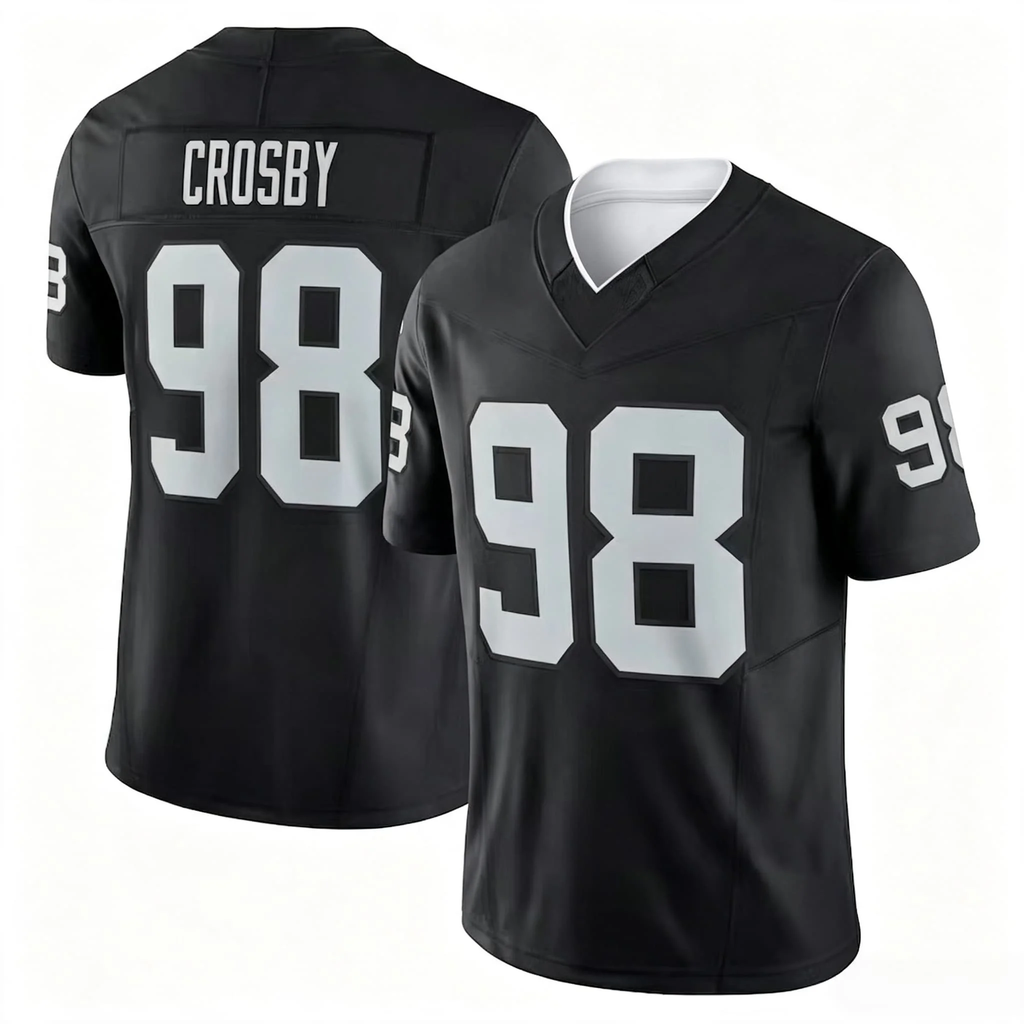 Herren # 98 Maxx Crosby Black Limited Edition Kurzarm American Football Trikot Rugby Sportuniform für Fans Familien-Set – Detail 5