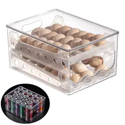 2 Layer Sliding Egg Storage Box for Fridge Clear Plastic Refrigerator Egg Organizer Bin Large Capacity Egg Holder