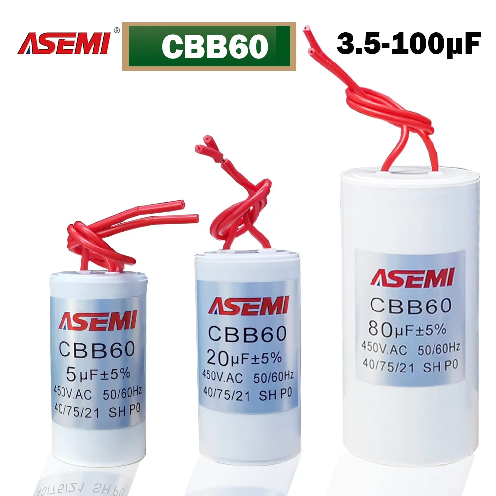 CBB60 450v Capacitor With Wires Washing Machine Starting Motor Run Capacitor CBB60 7uF 9uF Repair Tools