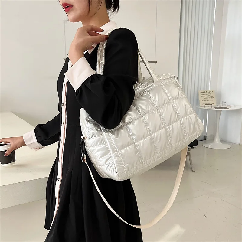 Yogodlns Luxus Raum Gepolsterte Baumwolle Handtasche Große Kapazität Schulter Tasche Wasserdichte Nylon Tasche Reise Unten Umhängetasche Geldbörse Bolsa – Detail 16
