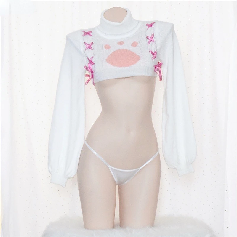 Cartoon Anime Kawaii Cute Cat Paw Turtleneck Sweater Swimsuit Costume Lolita Gir Pajamas Uniform Pool Party Cosplay