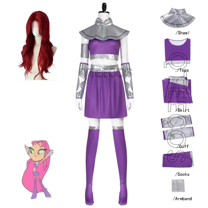 Princess Koriand'r Cosplay Cartoon Teen Cosplay Titan Starfire Costume Adult Women Fantasy Fancy Dress Up Party Outfits