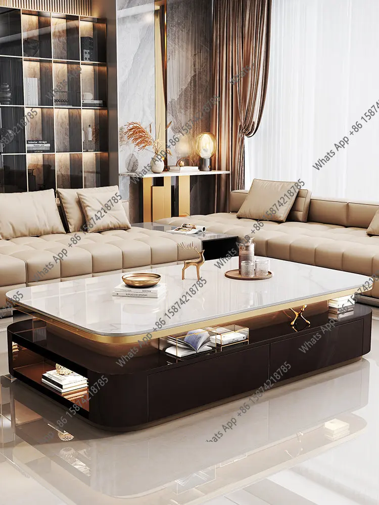 Light luxury microcrystalline stone coffee table Modern simple living room Household rectangular storage TV cabinet with lamp