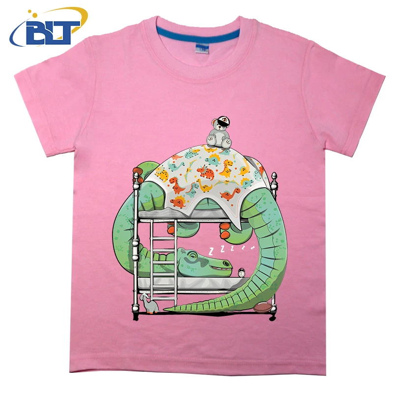 Camiseta con estampado de dinosaurio Brachiosaurus para dormir en la cama, camisa de manga corta de algodón para niños, tops informales para dormitorio, Verano