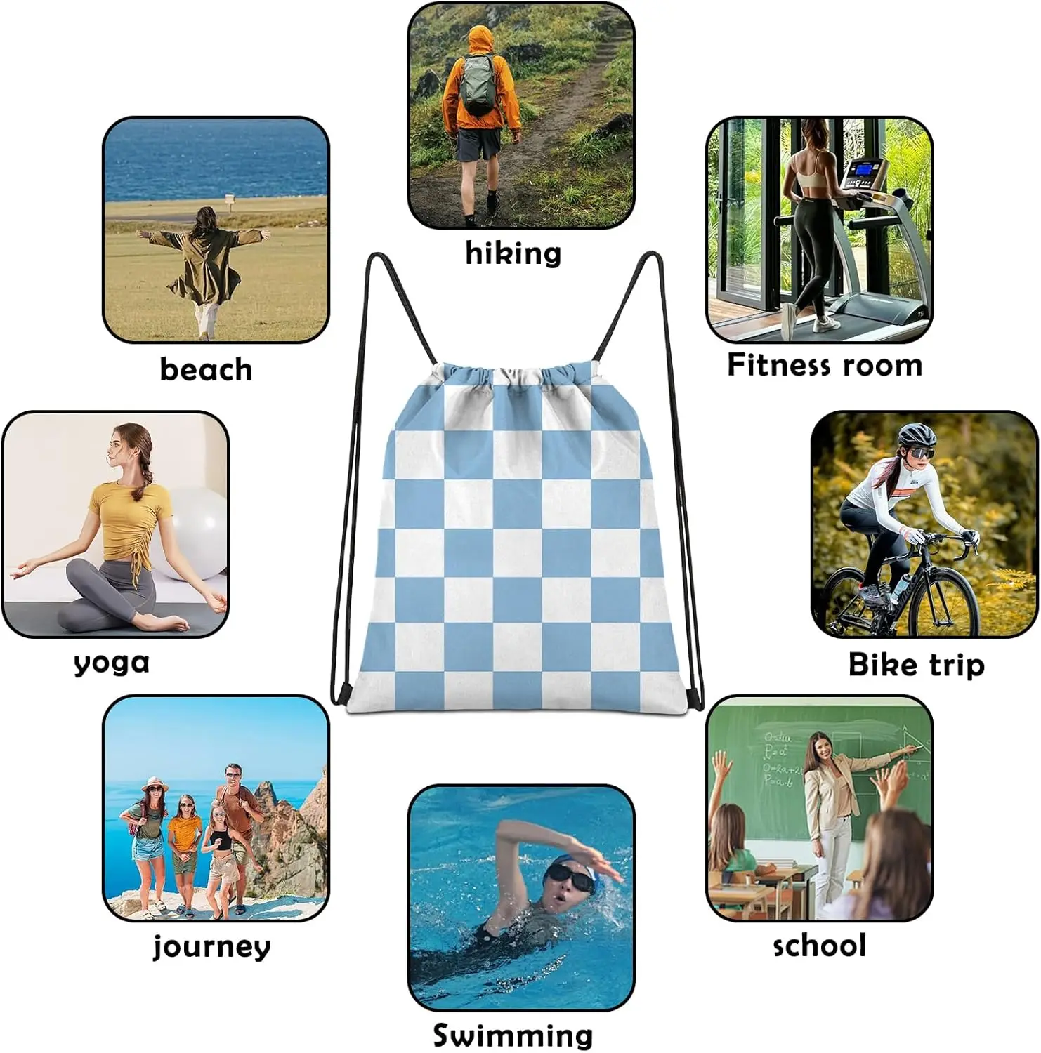 Drawstring Backpack String Sports Bags for Swimming Waterproof Aesthetic Sackpack for Unisex Women Beach