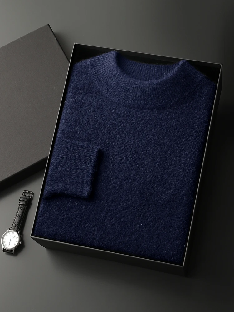 

New 100% Cashmere Men Thick Pullover Mock Neck Sweater High Quality Solid Smart Casual Jumper Cashmere Knitwear Winter Clothing