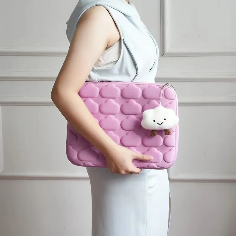 حافظة كمبيوتر محمول سحابة بلون سادة لجهاز ماك بوك اير برو 13 15 بوصة مقاومة للصدمات والأوساخ ذات سعة كبيرة حافظة للكمبيوتر المحمول #3