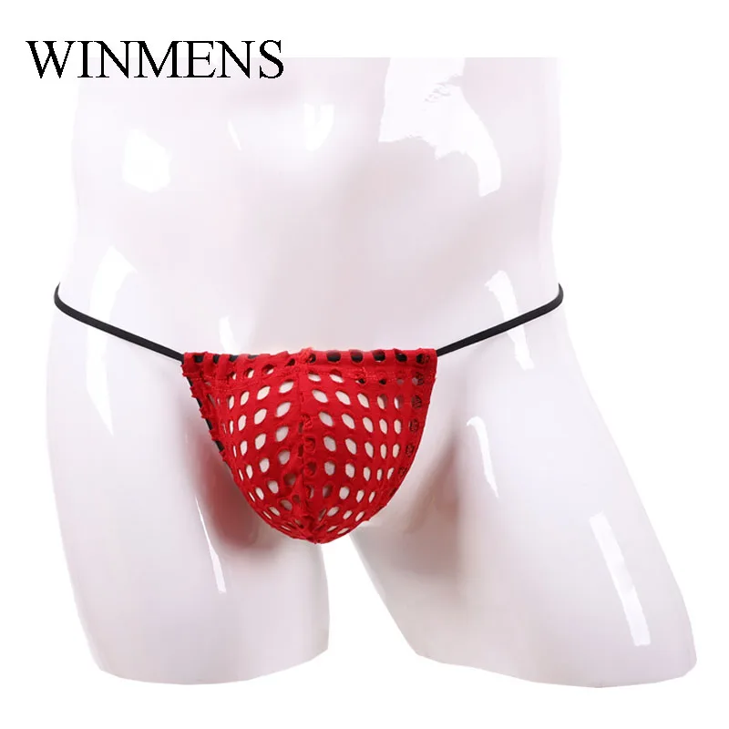 Gay Sissy Erotic Penis Pouch Sheer Cut-outs Fishnet Men's Dick Bag See Through Adult Private G Strings Underwear Mini Panties