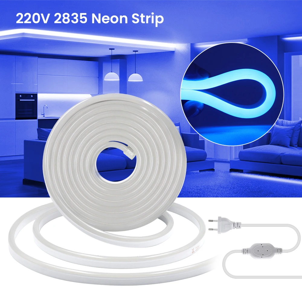 AC 220V Neon Strip Waterproof White/Blue/Pink/Yellow/Green 120Leds/M Hone Decor Flexible Ribbon Silicon Tube Light Lamp