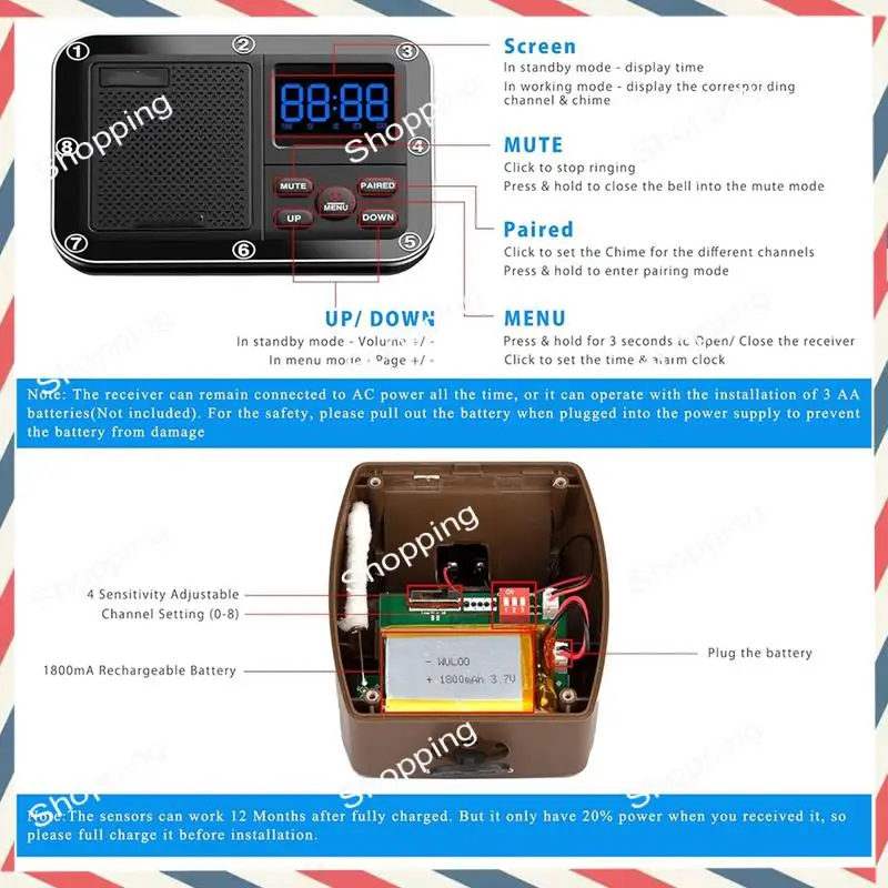 M20K Expandable For Wireless Driveway Alarm System ( Only Sensor, CAN NOT Work Without Receiver )