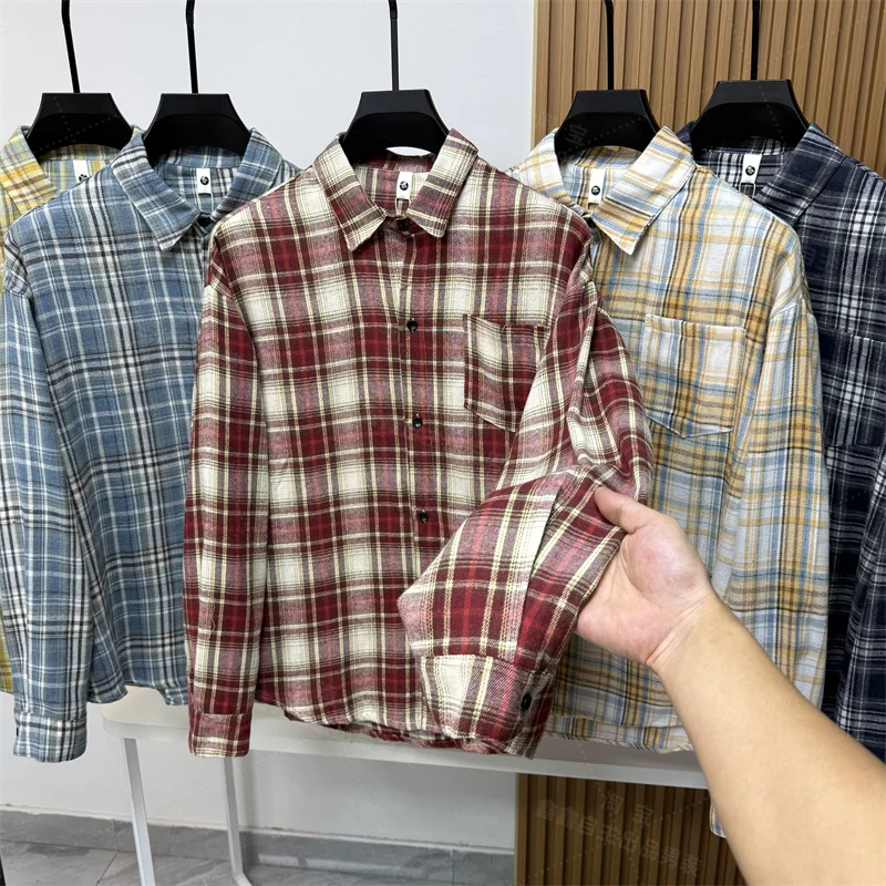 

Sweet Couple Sle! American Retro Plaid Long Sve Men's irt Loose Casual Coat Autumn Lazy Sle Breathable Polyester Cot...