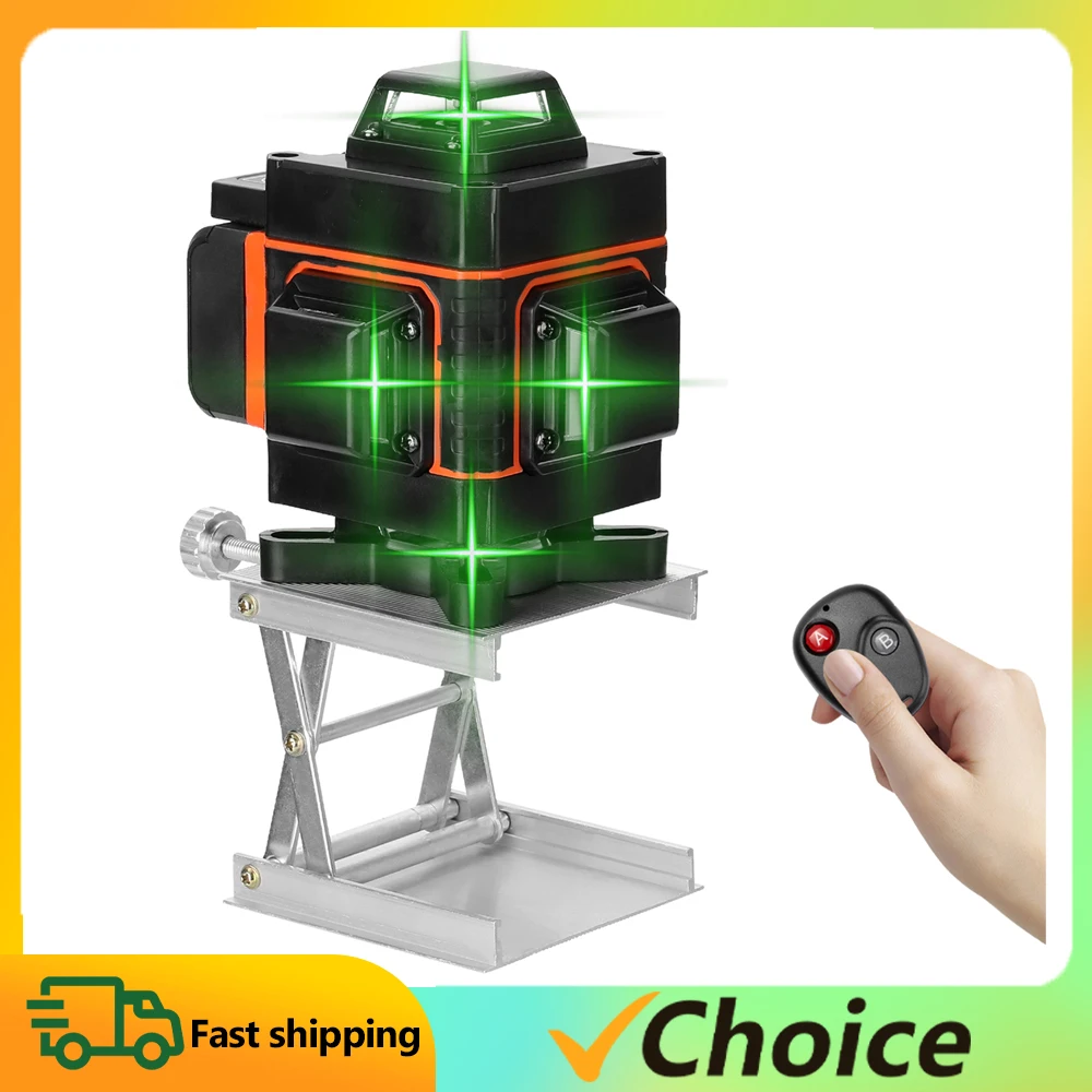 4D 16 Lines Laser Level Vertical Horizontal Green Beam Lines 3° Self-leveling Remote Control with Li-ion Battery for Tiles Floor