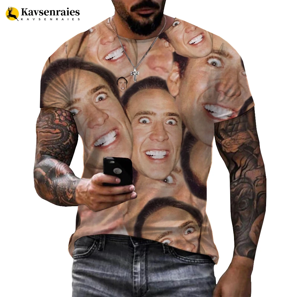 

Men 3D Print Funny Actor Nicolas Cage Men's T-shirt Full Many Faces Printed Women Casual Round Neck New Short Sleeve Clothing