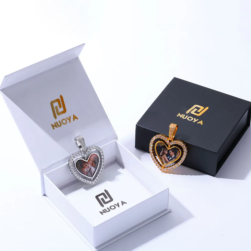 Custom Heart Picture Pendant Necklace For Women Hip Hop Jewelry Iced Out Spinning Two-Sided  Photo Pendant Drop Shipping