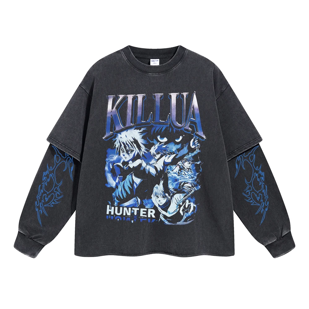 

Fashion Hip Hop Anime Graphic Print Vintage T-shirt Autumn Casual Cotton Long Sleeve Oversized Streetwear T-Shirts Black