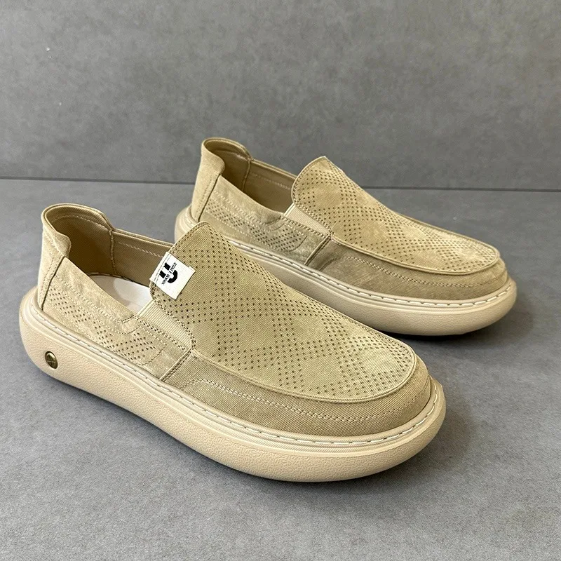 Chaussures décontractées à enfiler pour hommes, respirantes, perforées, confortables, à semelle épaisse, antidérapantes, mocassins de marche