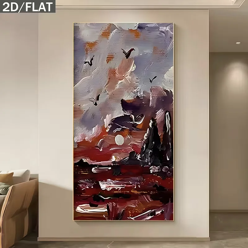 2D Flat, 1pc Large Abstract Flying Bird Wall Frameless Canvas Painting - Modern Minimalist Nordic Suitable for Decor, Large Colo