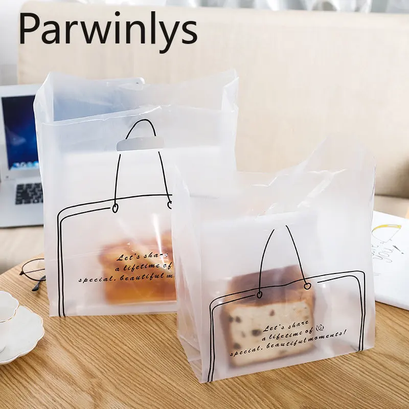 

50 PCS Transparent Plastic Handbag Bakery Takeaway Wrapping Package Nougat Biscuit Dessert Wholesale Pastry Dessert Bread Toast