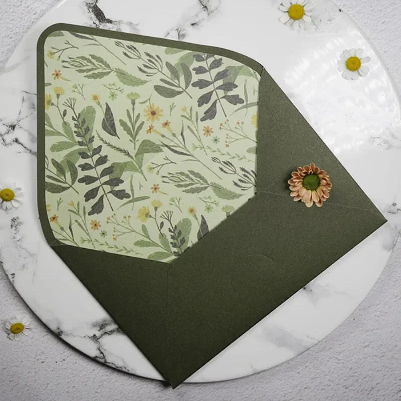 Avocado Green Series Vintage Envelopes Wedding Invitations Printing Lining Envelopes Invitation Stationary Paper Envelopes